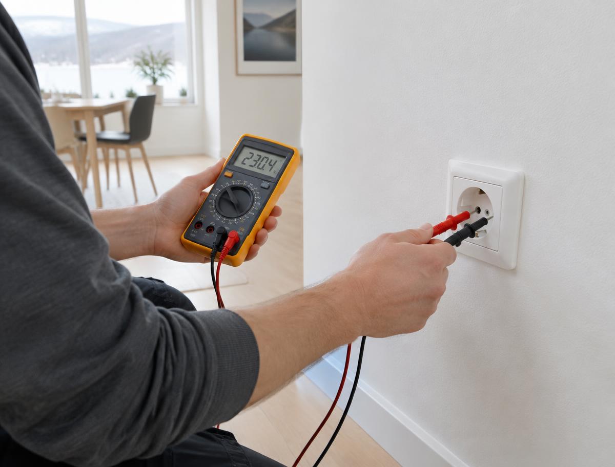Elektriker måler spenning i stikkontakt